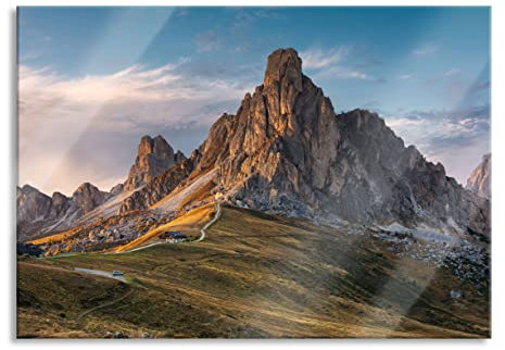 Pixxprint Glasbild, Wandbild aus Echtglas, Dolomiten im Sonnenuntergang, 60x40 cm, inkl. Aufhängung und Abstandshalter