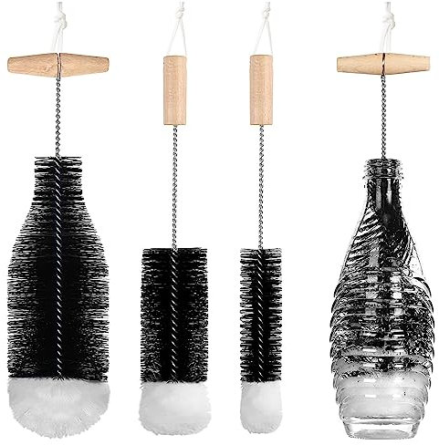 3 Stück Set Flaschenbürste,35cm Flaschenbürste kompatibel mit Sodastream Glasflasche,kratzerfreier Flaschenreiniger Bürste für Glaskaraffe/Sodaflaschen