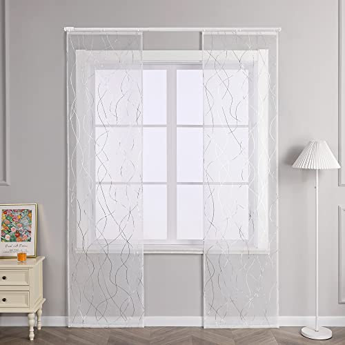 Joyswahl Schiebegardinen Voile Transparente Wellenmuster Schiebevorhang Gardinen mit Klettband Vorhang BxH 57x245cm Silber 2 Stück