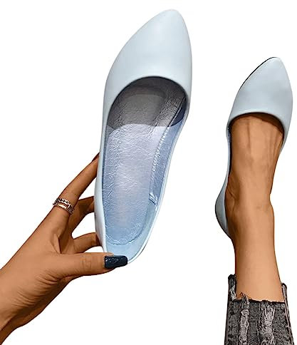 Minetom Damen Pumps Pointed Toe Kunstleder rutschfest Business Büro Flache Schuhe Ballerinas Elegant Bequem Hochzeit Abend Party Braut Schuhe A1 Blau 41 EU