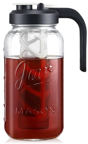 AOZITA Iced Tea Maker Pitcher with Infuser and Lid - 2 Quart Glass Mason Jar Pitcher Leak-proof Water Jug, Heavy Duty Glass Container for Tea, Water, Juice, Milk, Iced Coffee, and Drinks
