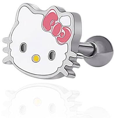Sanrio Hello Kitty Damen Knorpel Ohrring Schmuck, Edelstahl Piercing Element mit Messing Charm Offizielle Lizenz, Edelstahl, Ohne Edelstein