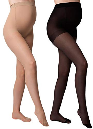 GIULIA 20 Den Umstandsstrumpfhose Strumpfhose für Schwangere Mutter, Farbe: Beige, Größe: M, 2er Set