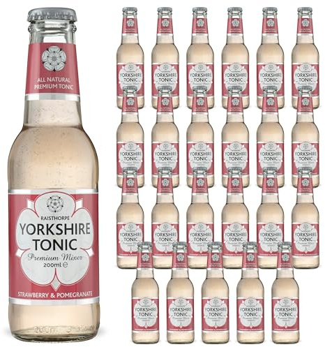 Strawberry & Pomegranate Tonic Water for Gin - Tonic Water w/Sugar, Carbonated Water, Vitamin C - Mixers for Drinks, Vodka, Cocktails, & Mocktails - Raisthorpe Manor, 200ml, 24-Pk