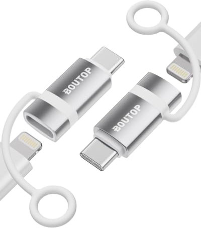 BOUTOP C33 Adaptador Lightning a USB C [Certificado Apple MFi] para Carga rápida de 60W Compatible con iPhone 15 Pro/15 Pro Max/15/15 Plus, MacBook, iPad - [2 Pieza, Plata]