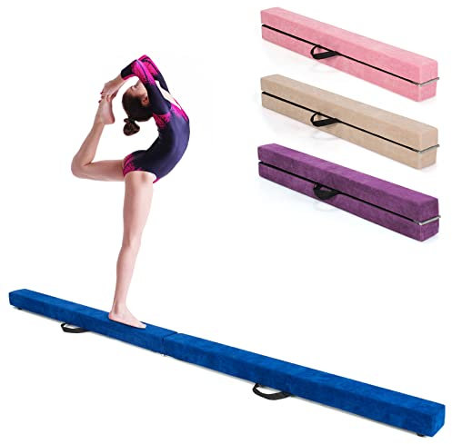 KOMFOTTEU Schwebebalken 210CM, Gymnastikbalken klappbar, Balance Beam Balancierbalken tragbar, balancierbalken rutchfest für Kinder Erwachsene bis 70kg, Gymnastik Balken für Turnen Zuhause (Blau)