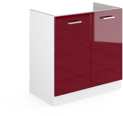 Vicco Meuble Bas pour l'évier R-Line, Rouge Bordeaux Haute Brillance, 80cm avec Portes, sans PT