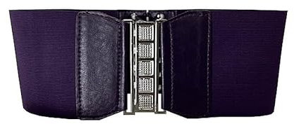 Ceinture large élastique femme, ceinture robes avec boucle en métal bijoux et lien noué au dos, ceinture corset élastique large style vintage plusieurs couleurs (Violet prune)
