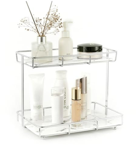 Dobbyby Make Up Organizer,Zwei -Layer -Speicherregal,Multi-Funktion und Große Kapazität,die Für Spintenstischgewürze Verwendet Wird,küchen organizer,badezimmer organizer(Silber)