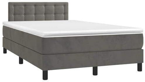 vidaXL Boxspringbett, Bett mit Matratze LED Kopfteil, Bettgestell mit Lattenrost, Polsterbett Doppelbett für Schlafzimmer, Dunkelgrau 120x190cm Samt