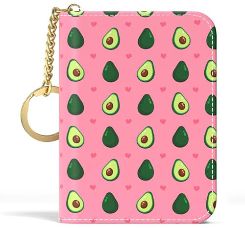 Aiawoxc Kreditkartenetui für Damen, kleine RFID-Geldbörse, schmal, Leder, Visitenkarten-Organizer, Etui mit Reißverschluss und Schlüsselanhänger, Z-Avocados, Card Holder, Modisch