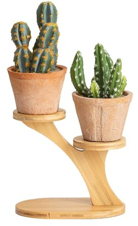 MISNODE Support pour Plantes en Bois sur Le Rebord de Fenêtre de Table, Support pour Pots de Plantes Succulentes, Présentoir pour Plantes, Support de Jardinière de Table Concis(2 Niveaux)