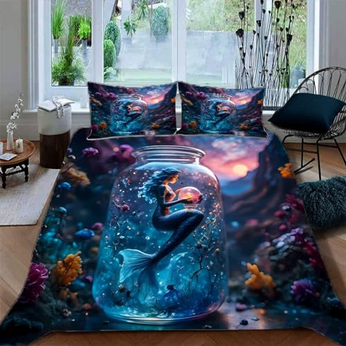 Ruiqieor Housse de Couette 140x200cm Sirène,Motif Bouteille dérivante Parure de lit 140x200 cm,#6,Ensembles de Housses de Couette en Microfibre brossée Douce
