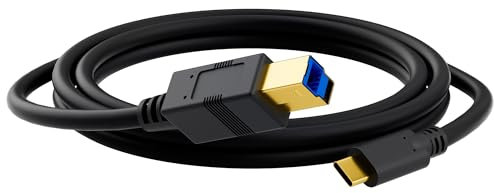 USB C to B 3.0 Cable 15FT, USB-C-Male to USB B-Male 3.0 Cable, Gold-Plated Connectors, Compatible with Docking Station, External Hard Drivers, Scanner, Hard Drive Enclosure, Built-in Hub & More, Black