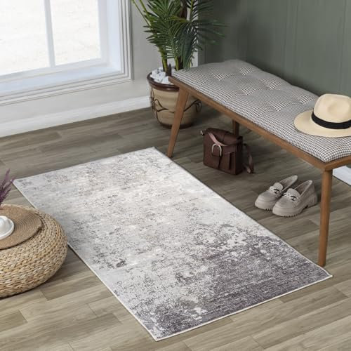 Livabliss Bangkok Wohnzimmer modern – Abstrakt Design in Marmor Optik für Wohnzimmer 80x150 cm, Esszimmer, Schlafzimmer - Marmor e groß, weicher Kurzflor in Schiefer und Weiß