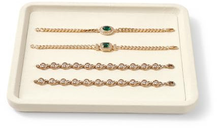 Oirlv Luxury Beige Jewellery Tray Premium Microfiber Jewellery Storage & Display Tray (18x20x1.5cm) for Rings, Watches & Earrings Organiser for Dressers, Bedside Tables