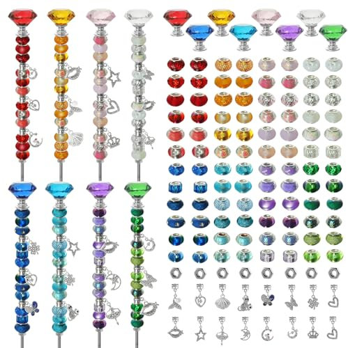 Gartenstecker zum Selbermachen, mehrfarbige Glasperlen, Kristall-Diamant-Tops, Edelstahlpfähle mit Diamantaufsatz, Feenstab