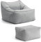 mokebo Sitzsack Sessel mit Hocker aus Cord 'Der Lümmel', XXL Sitzsack, Cord Sessel oder Sitz Sessel für Wohnzimmer und Wintergarten, auch als Riesensitzsack in 83x73x60 (BxHxT in cm) in Grau