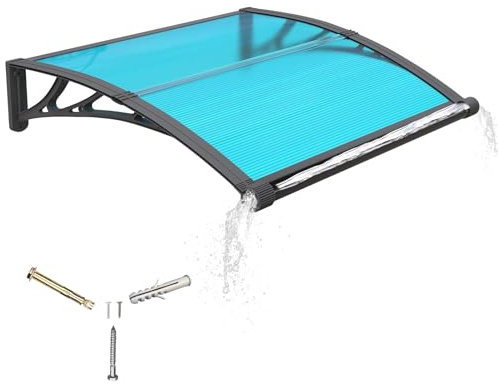 Door Canopy Outdoor Awning with Drainage,120x80 cm Polycarbonate Rain Shelter with ABS Brackets,Polycarbonate Sheet,UV,Snow Protection for Porch,Front Door, Patio, Window, Deck