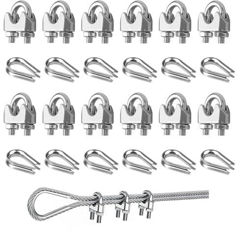 Rybtd Wire Clamp 24 Pcs M3 Wire Rope Clip with M3 Wire Rope Thimbles，Stainless Steel Rope Grips,3mm Wire Rope Clamp for Wire Rope 3mm,Wire Rope Clamp U Bolts Saddle Fastener for Clothesline Tensioner