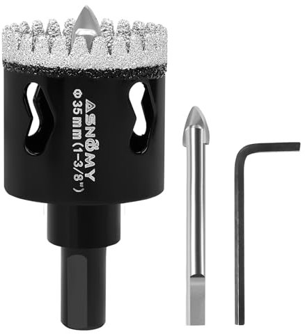 ASNOMY 35mm Diamond Hole Saw with Pilot Drill Bit, 20mm Serrated Brazing Tile Hole Saw Diamond Core Drill Bits with Guiding Bit for Ceramic Porcelain Tile Glass Stone Granite Marble