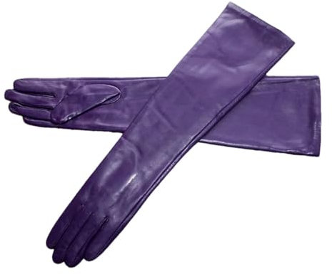 Lange Lederhandschuhe für Damen, dünner Abschnitt über Ellenbogen, langes Futter, Winter, warme Lederhandschuhe, Lila Fleece, 7
