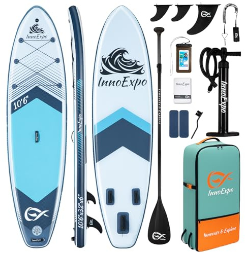 InnoExpo 320/335cm Stand up Paddling Board mit Sitz und Sup Board Zubehör | SUP umwandelbar in Kajak, Paddel, Pumpe, Finnen, Leash, Rucksack, breite Basis, kompatibel mit Kajaksitz und Kamerahalterung