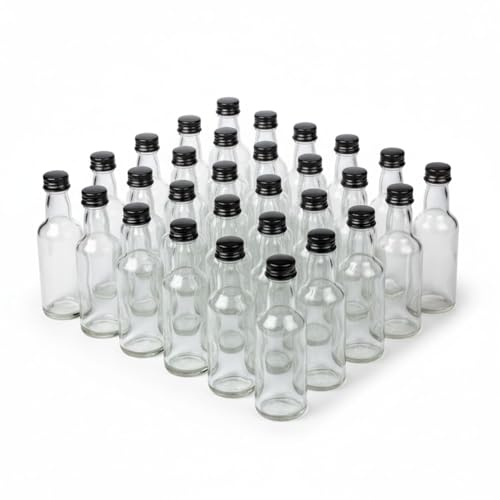 48 kleine Flaschen zum Befüllen 50ml kleine Fläschchen Shot Flaschen zum Befüllen 50 ml kleine Glasflaschen zum Befüllen für Likör, Shots, Ingwer Shot Mini Glasflaschen Schnapsflaschen