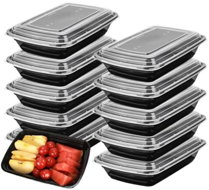 haoyuan 10 Pack Meal Prep Containers, 1 Compartment Plastic Food Containers, Food Storage Trays with Lids, Stackable Storage Lunch Boxes - Microwave, Freezers & Dishwashers Safe (800ML/28 oz)