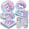 WINAROI Juego de Vajilla de Fiesta de Unicornio,Unicornio Decoraciones Cumpleaños,Vajilla Cumpleaños Infantil,Unicorn Para Niñas Party Kit Reutilizable