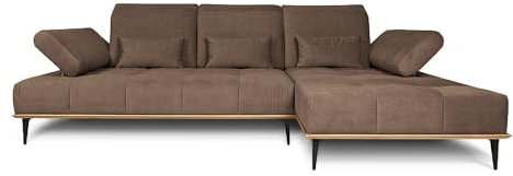 COMFTY-CO. Ecksofa Houston – XXL Sofa 287x104x43 cm - L-Form mit verstellbaren Lehnen – Big Sofa 3-Sitzer für Wohnzimmer modern - Rechts - Samt Chocolate
