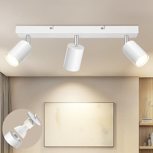 Dehobo Lampara Focos Techo con 3 Focos Giratorios, Lámpara de Pared Interior LED Blanco Ajustables GU10, Foco de Pared Aluminio para Iluminación para Dormitorio Pasillo Cocina, Sin Bombilla
