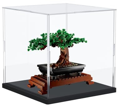 DuvinDD Acrylic Display Case for LEGO Botanicals Bonsai Tree 10281,Clear Acrylic Display Box for Collectibles Dustproof Protection Showcase(25x25x25cm,Black Base)