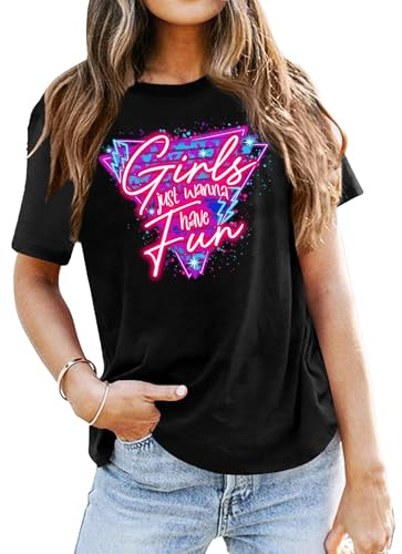 T-Shirt des années 80 Style Shirt 1980 Vintage Eighties Tee rétro pour Femme des années 80 (Noir3,S)