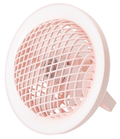 Happy Homewares Pink Rechargeable 3 Speed Desk Fan with LED Dimmable Halo Ring Light, 4000mAh Battery, 3700k 100LM, Three Speed Quiet for Home or Office