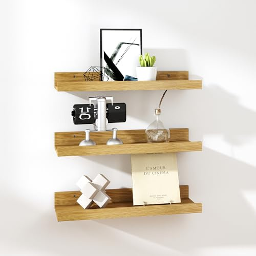 RICHER HOUSE Wandregal Eiche, 40x13 cm, Schweberegal aus MDF Holz,3er Set | Bilderleiste, Wandboard, Regal Wand für Fotorahmen und Dekos, Wohnzimmer, Kinderzimmer, Schlafzimmer, Küche, Badezimmerwand