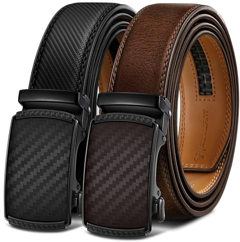 Gürtel Herren 2er,BULLIANT Automatik Ledergürtel 35mm,Größe Angepasst | Herren Ratschengürtel für Business&Anzug,Lochloser Gürtel