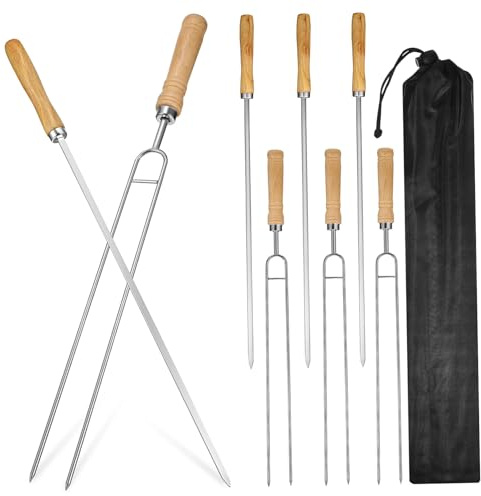 WEKADRIN 8 Pièces Brochettes Barbecue Inox avec Manche Doubles et Simples Pointes pour Grillades Plein Pique Robuste et Légères Couleur Aléatoire