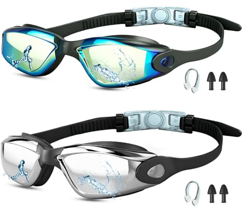 Moseem Swimming Goggles, Swim Goggles for Adult Men Women & 6+ Age Kids Anti Fog Swimming Goggles with UV Protection, Clear Vision, No Leaking & Adjustable Silicone Strap
