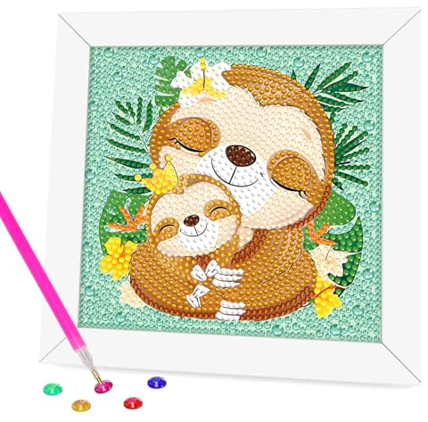 Diamond Painting Kinder Faultierfamilie, bastelset faultier DIY malerei set | Einfache Handhabung für kleine Hände,Förderung Konzentration & Feinmotorik,Klar bedruckte Vorlage