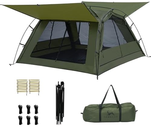 TOMOUNT 4-Personen-Zelt für Camping, Kabinenzelt mit Vorraum, leicht, einfach aufzubauen, PU3000 mm, wasserdicht, 3 Jahreszeiten, Outdoor, Wandern, Rucksackreisen