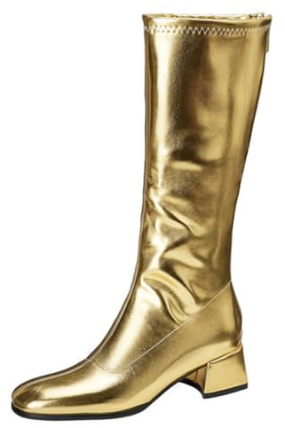 Eestfy Stivali da Ballo Metallizzati Donna in Oro e Argento al Ginocchio con Tacco Basso, Calzature da palco per Costume e Spettacolo,d'oro,42 EU