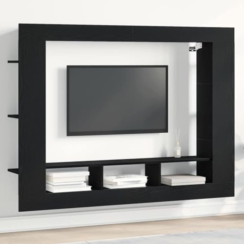 HaoChrymec TV-Schränk Aus Holzwerkstoff, Mit Rustikalem Design, Fernsehschrank, Sideboard Wohnzimmer, Fernsehtisch, Schwarz Eichen-Optik, 152 x 22 x 113 cm