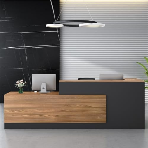 LumoHaus Empfangstheke, Empfangstisch, Einfach Moderner Empfangstresen, L-Förmiger Rezeptionstheke, Schreibtisch mit Theke Empfang, mit Tastaturschublade, Büromöbel, Ladentheke(Oak-L,102.36/260cm)