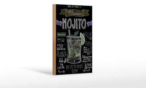 Femer Holzschild Cocktail 12x18 cm Classic Mojito Rezept Tafeloptik Deko Schild