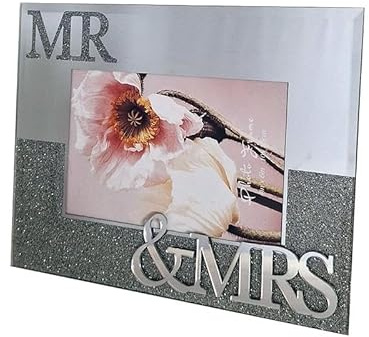 Close Up MR & MRS Bilderrahmen 22x17 cm – eleganter Hochzeitsrahmen mit Glitzer | Hochwertiger Fotorahmen für Paare & Hochzeitspaare | Geschenk zur Hochzeit & Jubiläum
