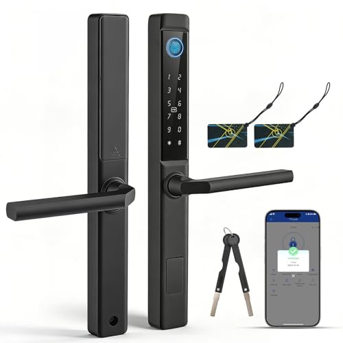 Serratura intelligente per porta con impronte digitali, serratura intelligente per porta di casa con maniglia e tastiera touch, sensore di impronte digitali a semiconduttore, RFID/APP/Codice