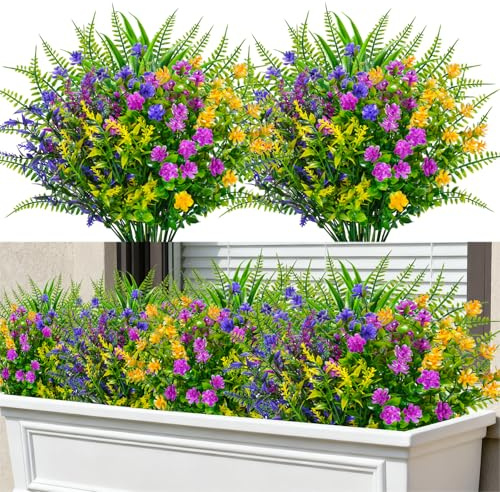 ZOCOYUU Künstliche Pflanzen, künstliche Blumen für den Frühling, Dekoration, Innenvase, Außenhängetopf, Kunstkunststoff, UV-beständig, Grün für Außenbereich, Hof, Garten, Fenster, Veranda, Terrasse