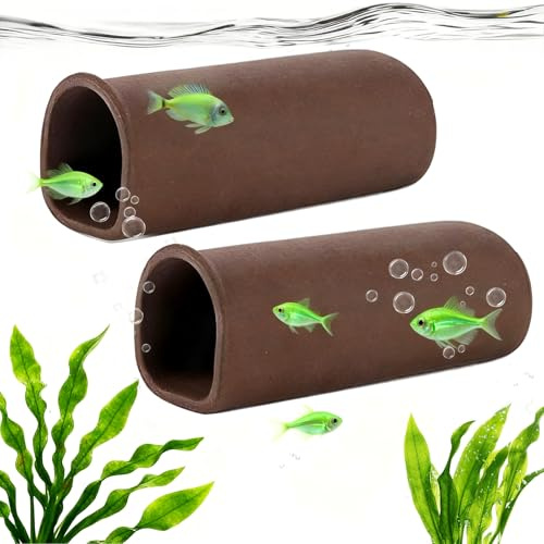 LIULINY 2 STK Aquarium Keramik Versteck 11 x 4cm Garnelen Versteck Aquarium | Fish Hiding Shrimp Cave, Aquaristik Catfish Cave, Ton Fish Tank Zubehör, für Welse, Krebse Natürliches Aquariumzubehör