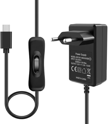 15W Alimentation USB-C 5V 3A pour Raspberry Pi 4 Modèle B | loc Prise Adaptateur, avec Interrupteur Marche/Arrêt, Câble de 1m, Chargeur Secteur pour Raspberry Pi 4B (8 /4 /2 Go)